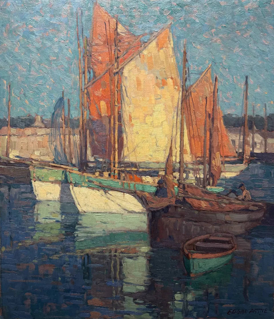 Edgar Payne painting, Brittany Boats, oil on canvas